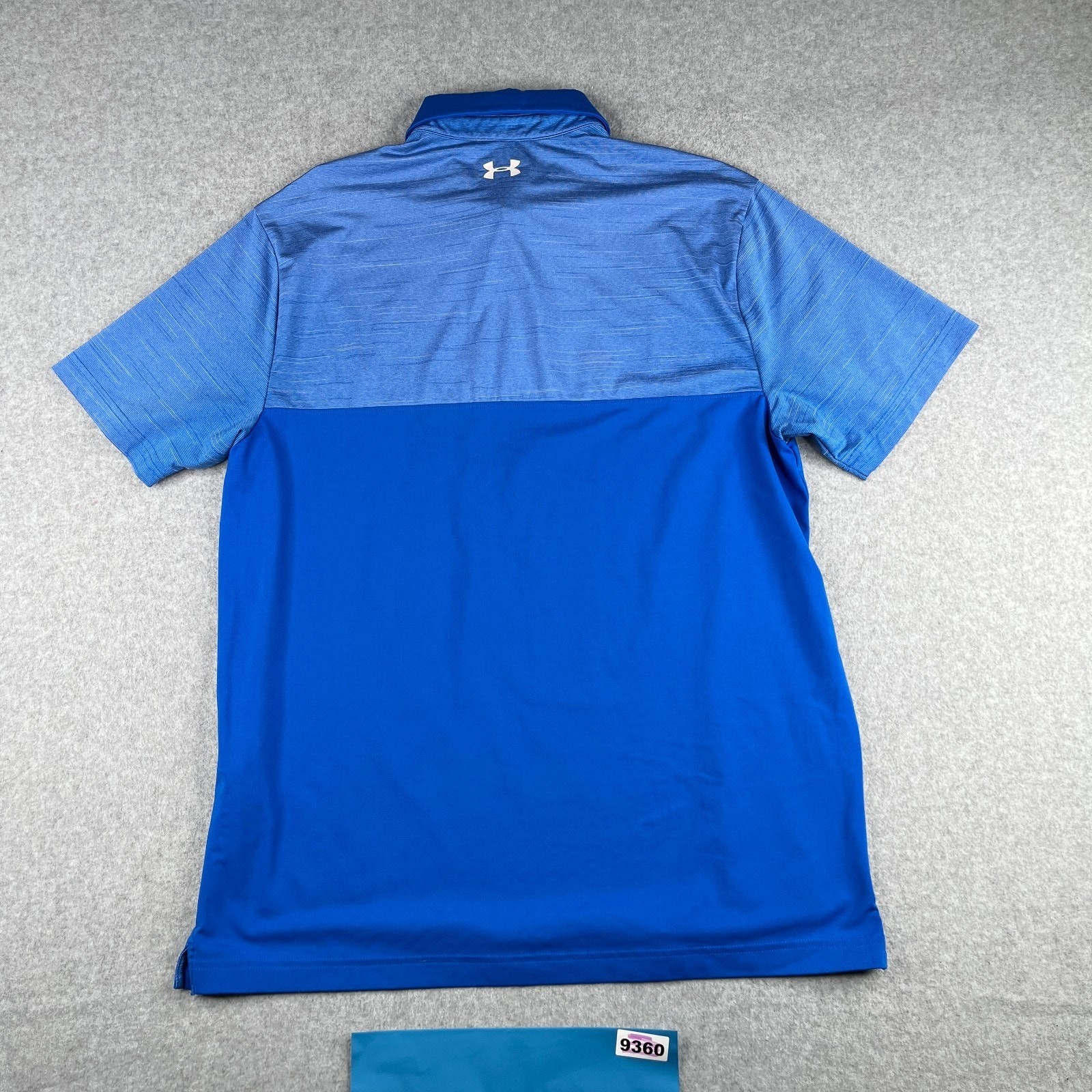 Under Armour Polo Shirt Large Royal Blue Heather Solid 2Tone Stretch Logo Mens