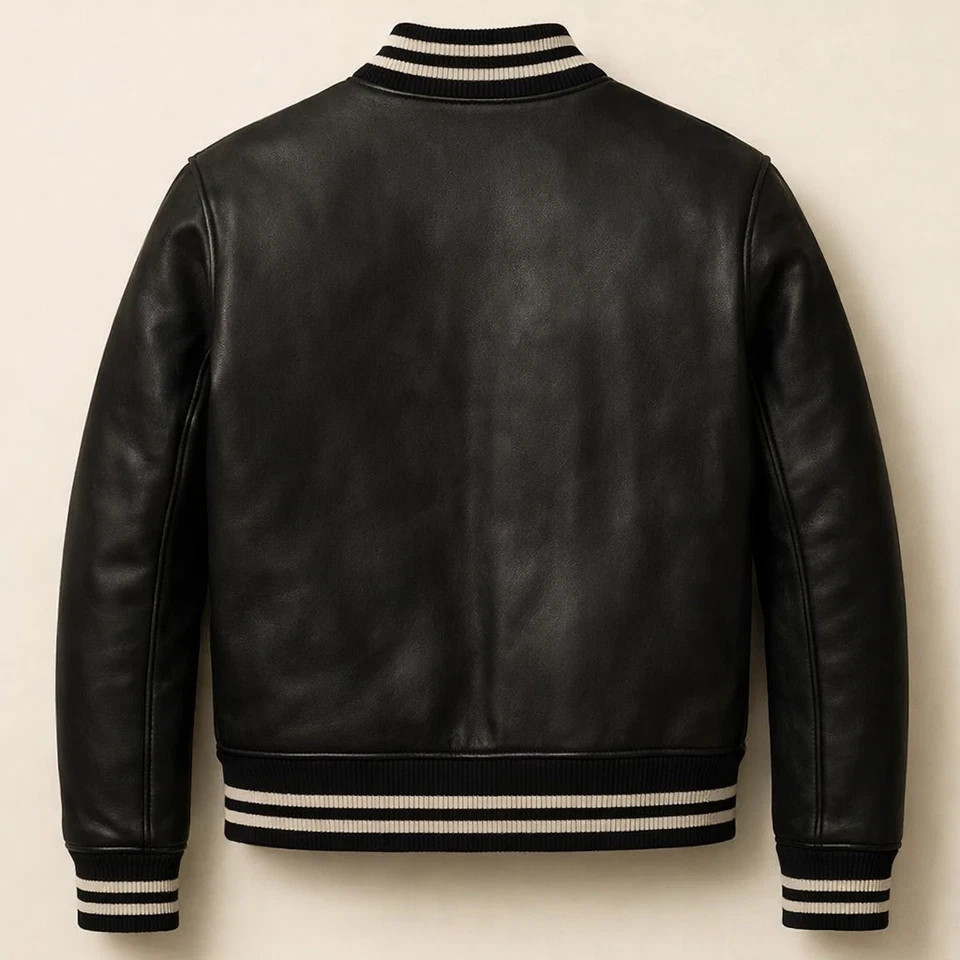 Men’s New Collection Black Leather Varsity Jacket – Black Varsity Bomber Jacket