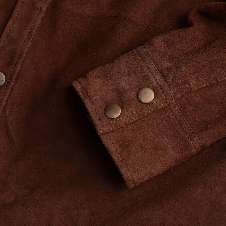 Men’s 100% Brown Suede Leather Trucker Premium Shirt Western Wear Suede Shirt