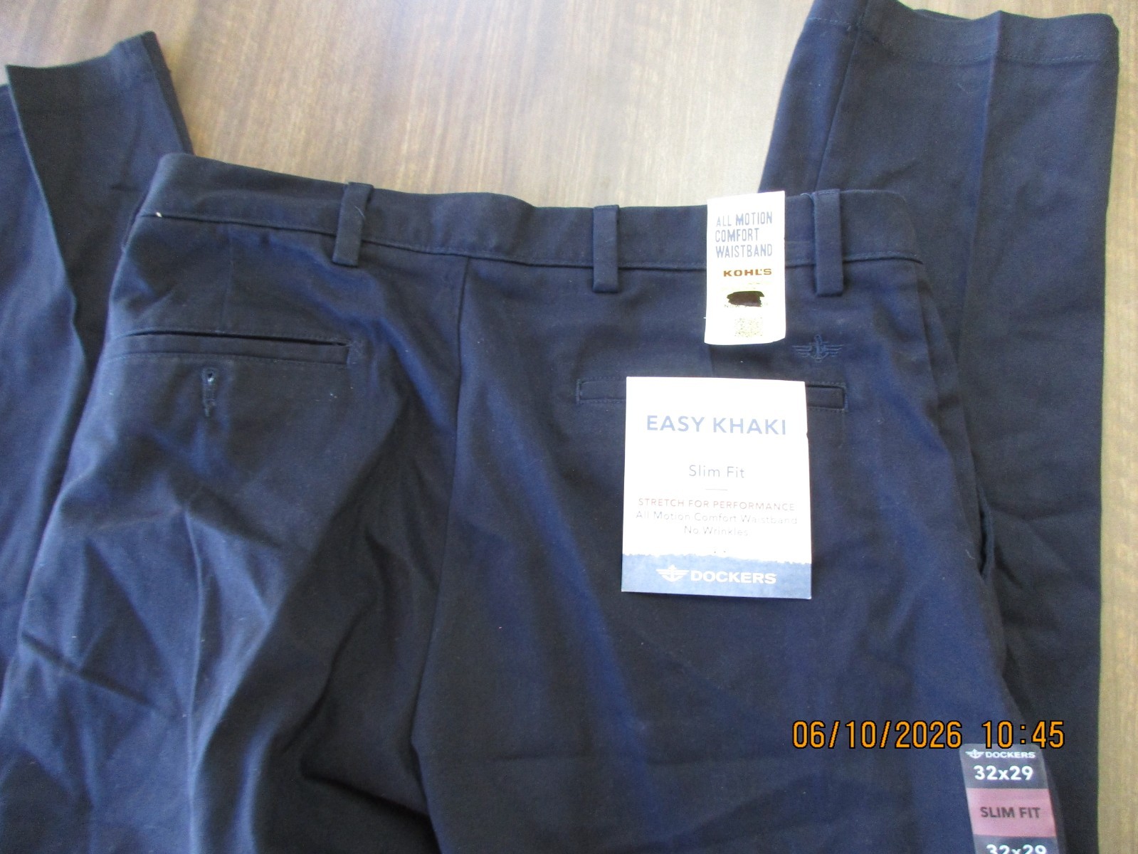 New Dockers Pants Mens 32×29 Dark Blue Easy Khaki Slim Fit Stretch Free Shipping