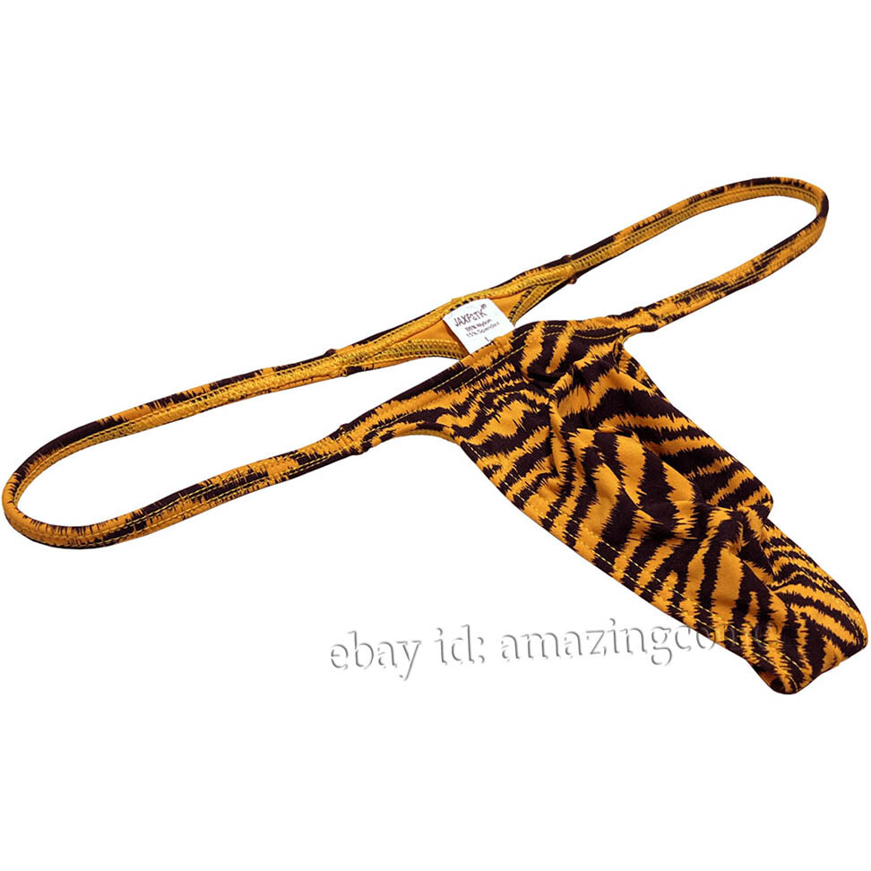 Men Tiger Stripe Micro Thong Underwear Posing T-back Slim Pouch G-string Tangas