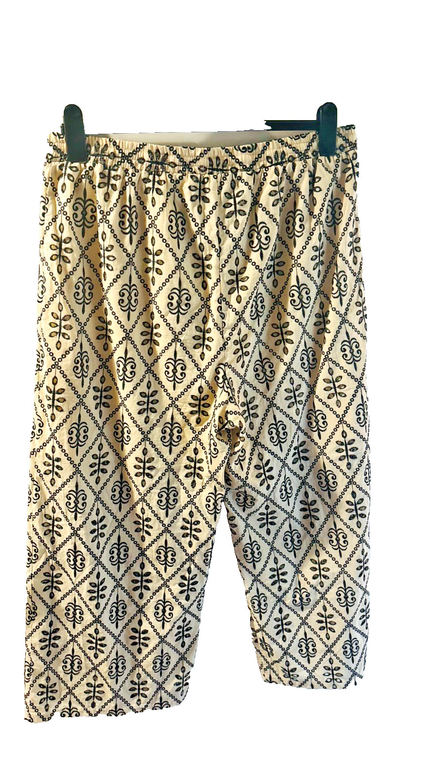Primark 100% Cotton Embroidered Beige and Black Wide Leg Trousers, Plus Size -20
