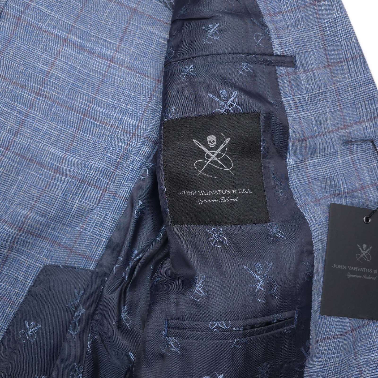 John Varvatos Bond-JF Sport Coat Mens 46R Slim Light Blue Plaid Blazer Jacket