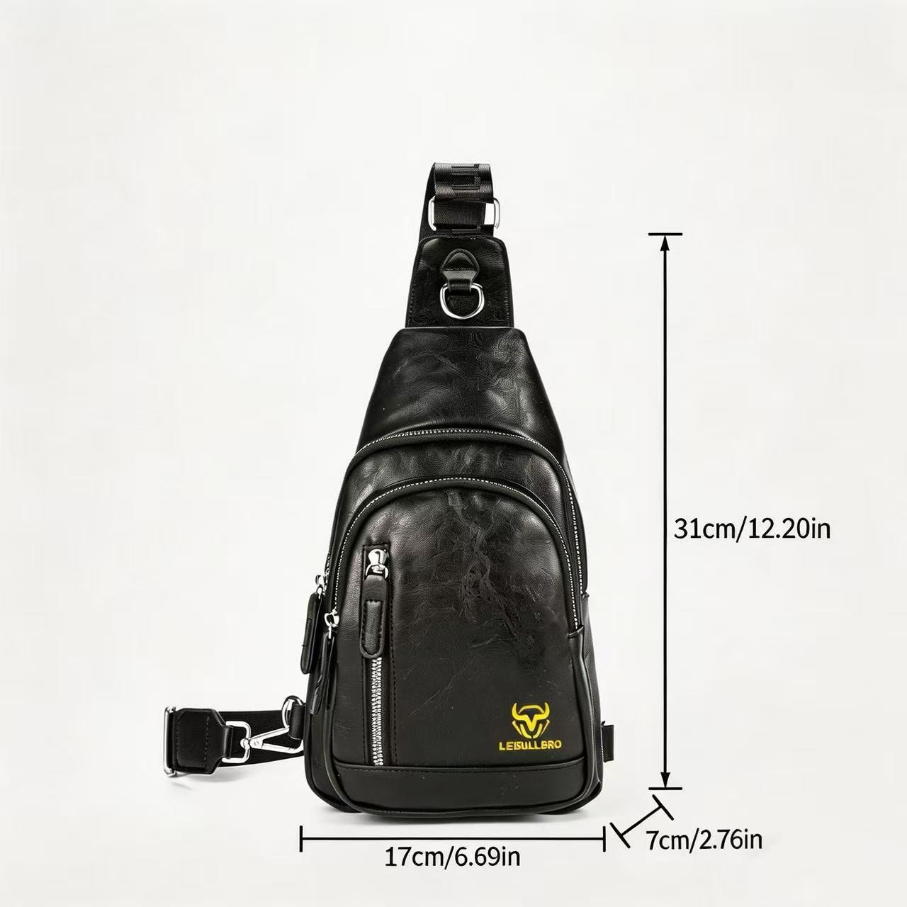 LEBULLBRO Men Leather Sling Bag Crossbody Chest Bag Shoulder Bag for Travel Work