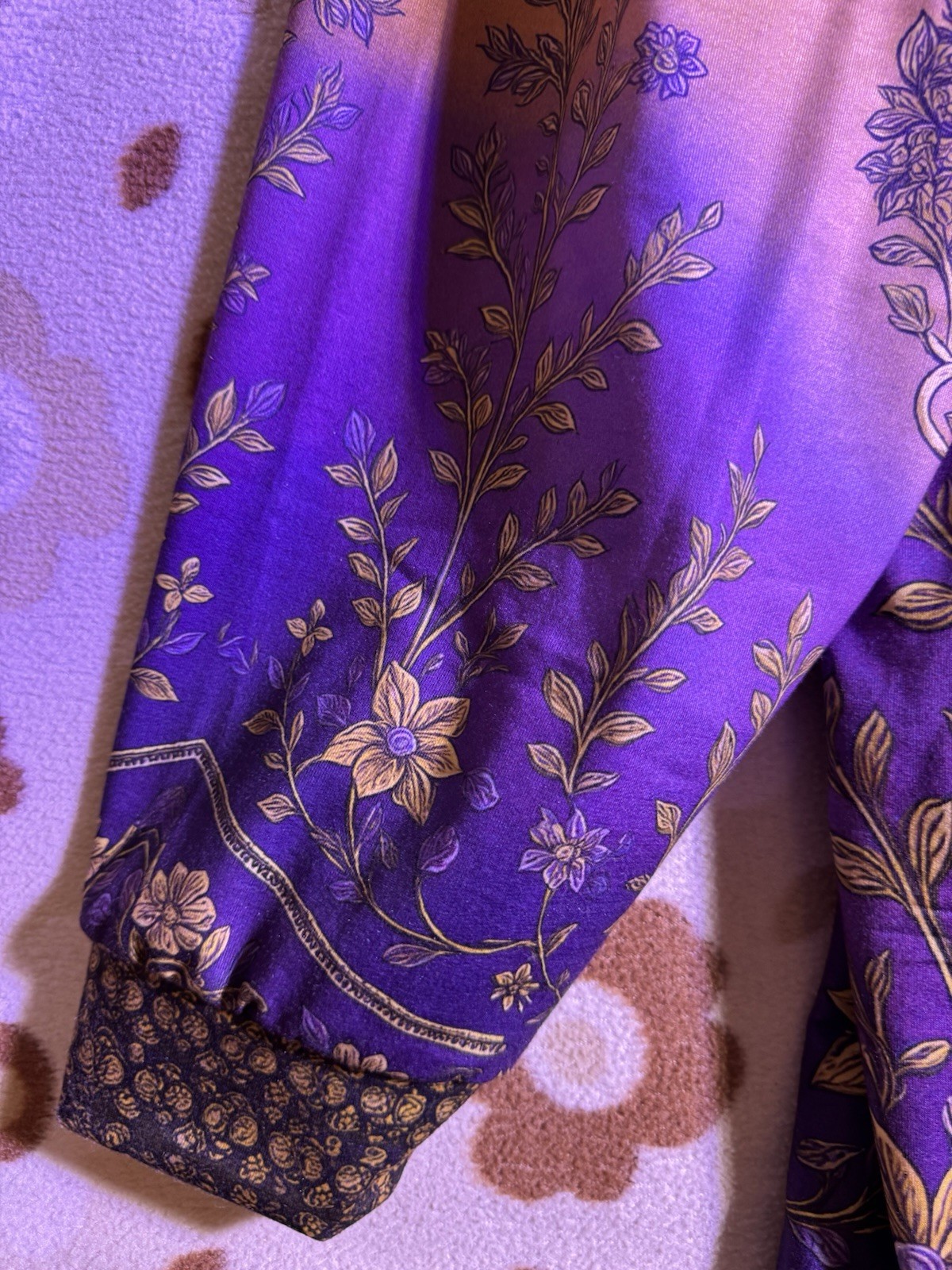 Women’s L Satin Polyester Hooded Floral Kimono Robe Purple/Beige Long Sleeve