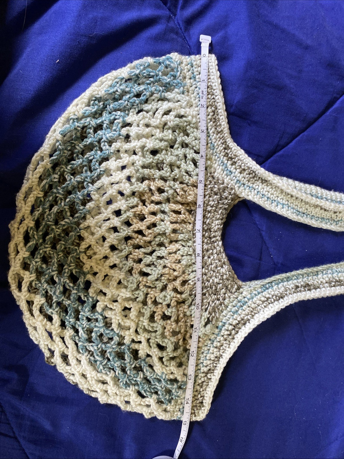 Small Handmade Crocheted French Mesh Market Bag Brown|Blue|Tan