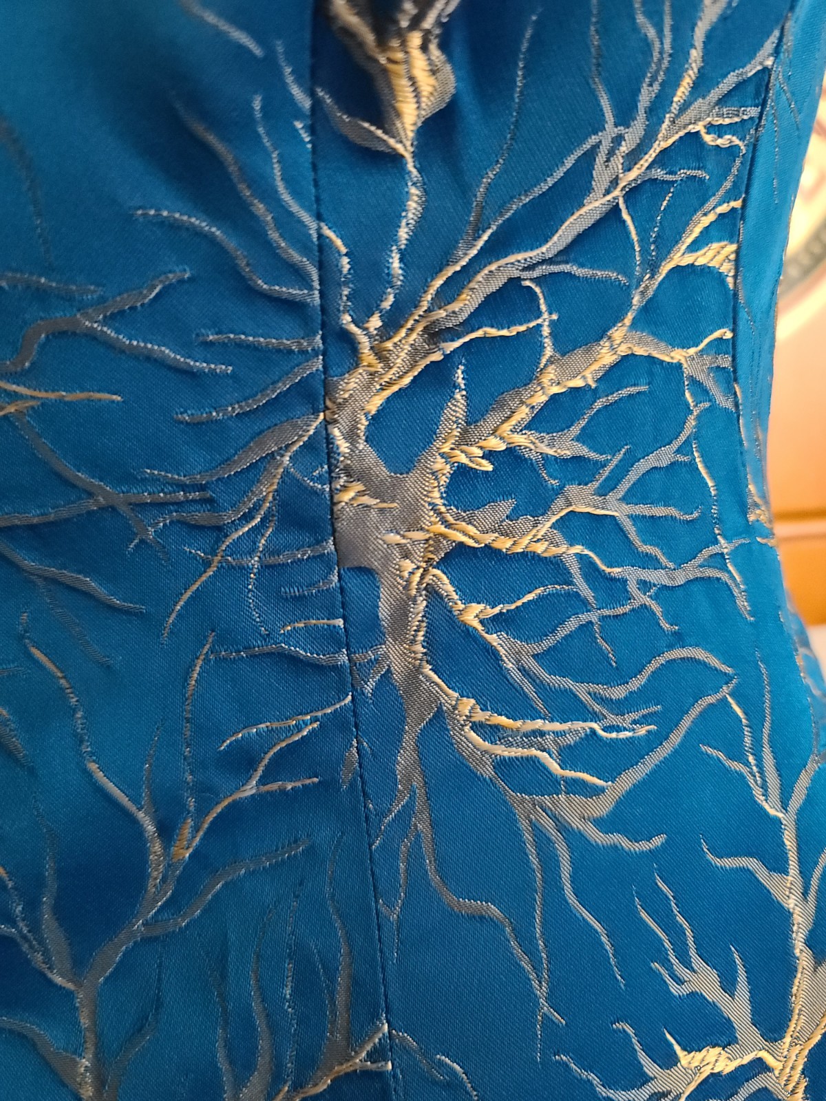 Rare VTG 50s FRANK USHER Blue Metallic Lightning/Branch/Neuron Jacquard Dress