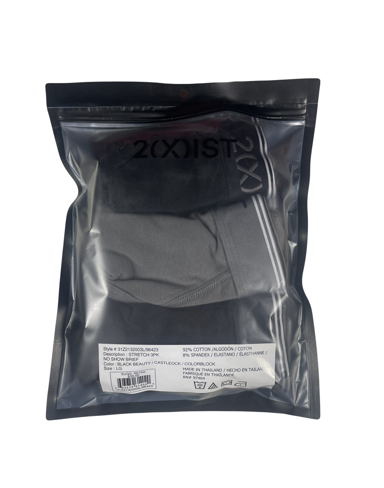 NWT 2(x)ist. 3 Pack. Breathable Stretch No Show Briefs. Black. MSRP $39.00