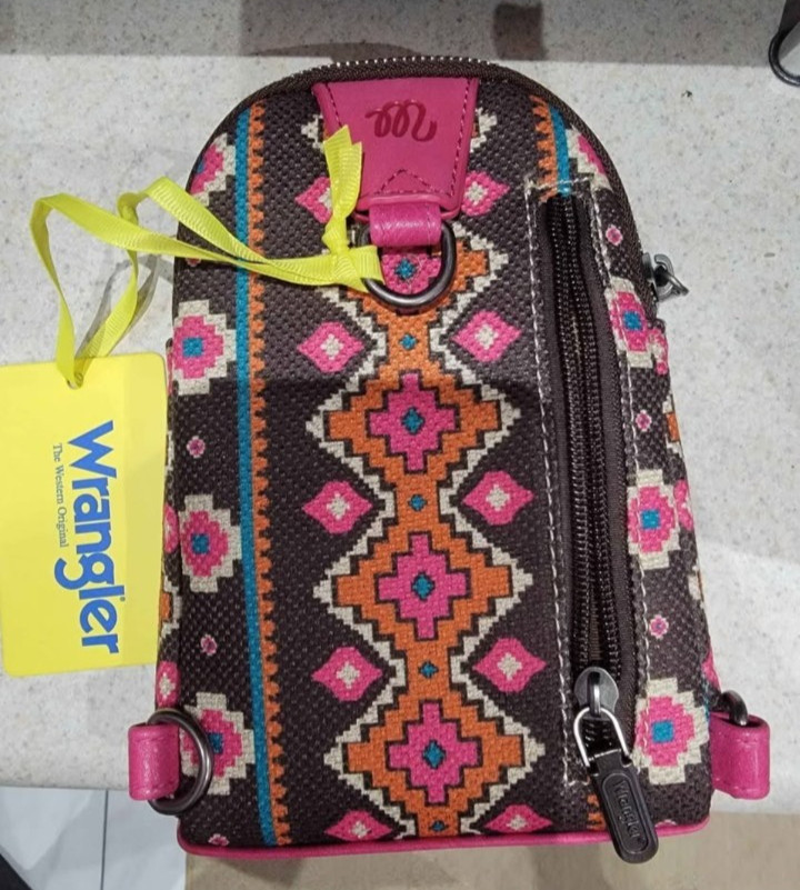 NEW Wrangler Aztec Print Canvas Crossbody Sling Chest Bag Hot Pink