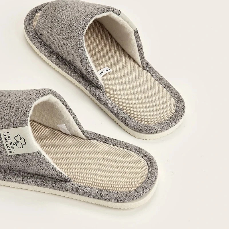 Men’s & Women’s Linen Slippers Open Toe Breathable Indoor Shoes Summer Home