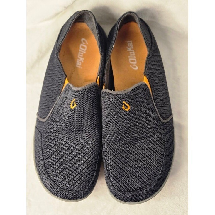 OluKai Nohea Moku Mens Charcoal Grey Orange Mesh Slip On Shoes size 8