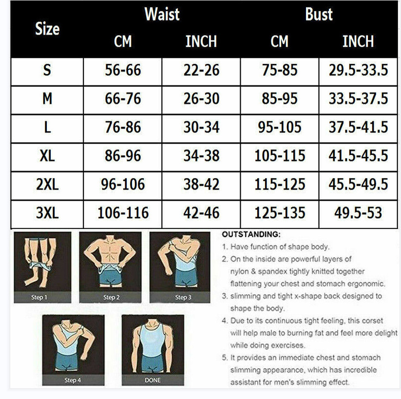 Men 3 Pack Body Shaper Slimming Belly Vest Compression Shirt Tank Tops Shapewear