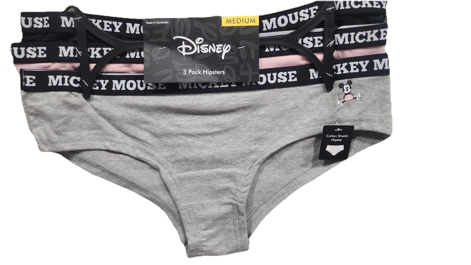 Disney Mickey Mouse 3 Pack Cotton Blend Stretch Hipster Panties Multicolor