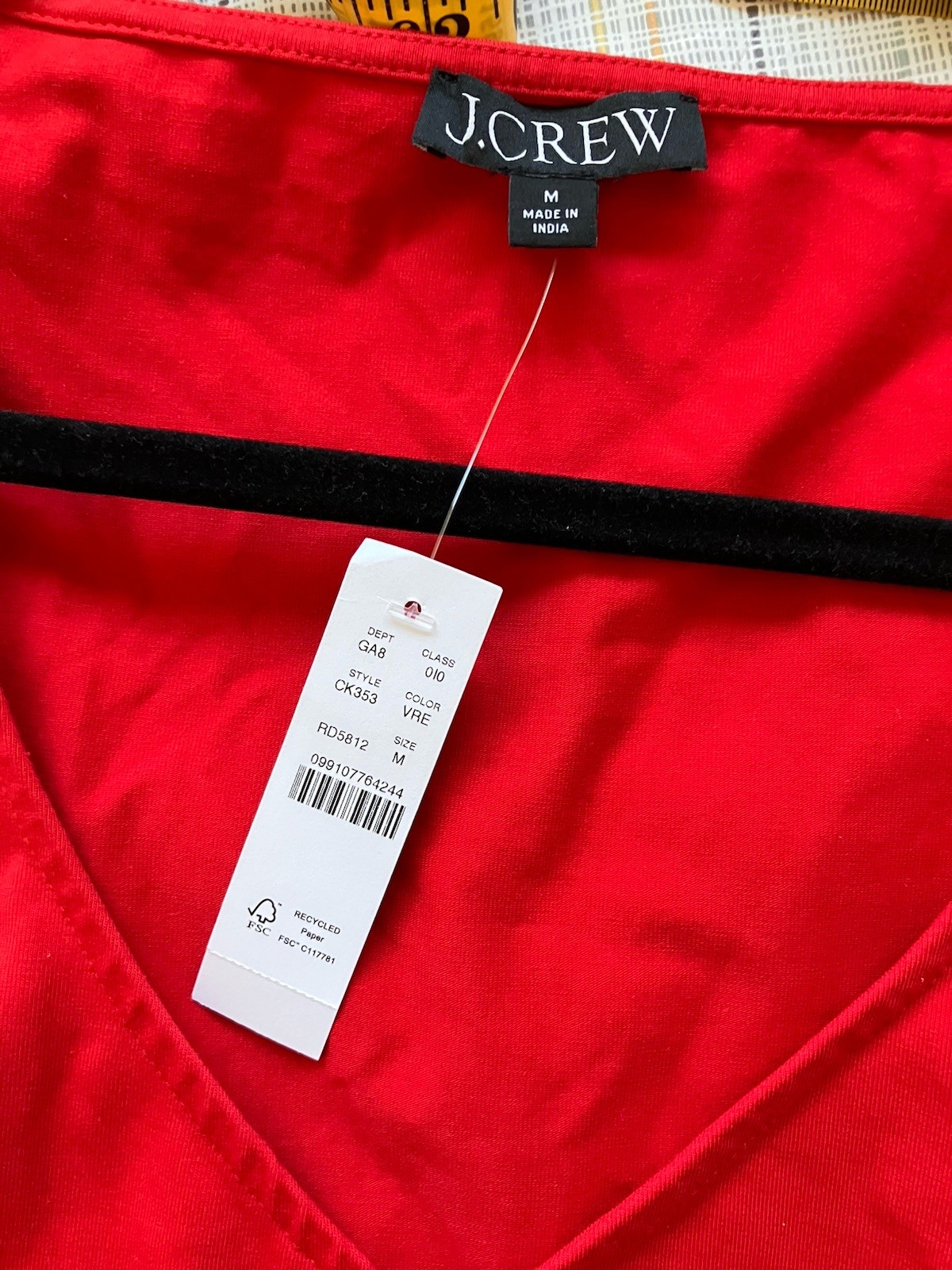 NWT J. Crew Medium Stretch Cotton Cap-sleeve Crossover Shirt Red
