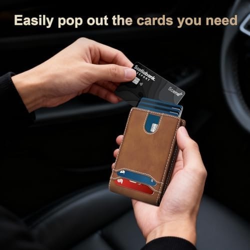 Card Wallet for Men Slim: Smart Rfid Minimalist Front Pocket Pop up Wallet with