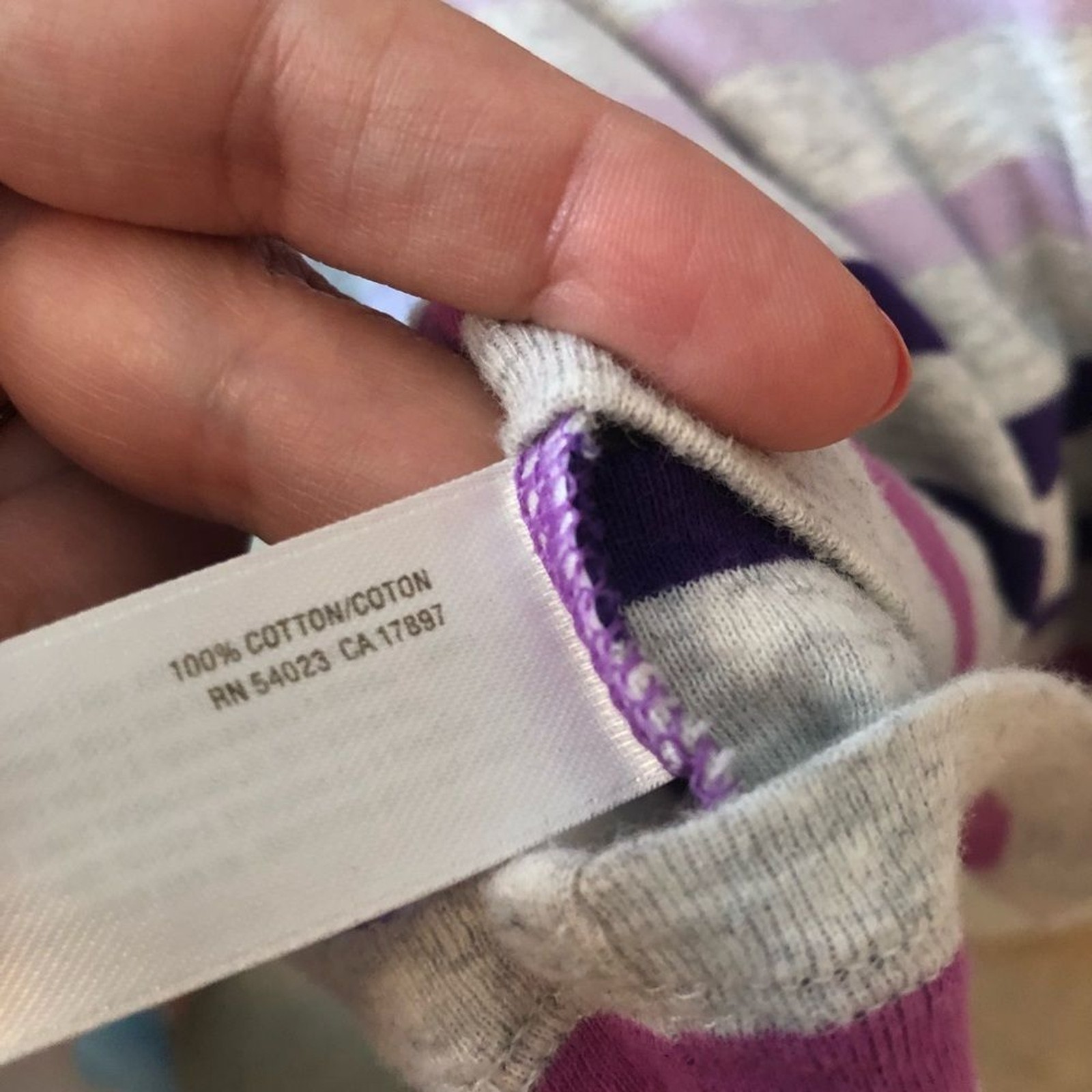 Grey and purple striped long sleeve shirt