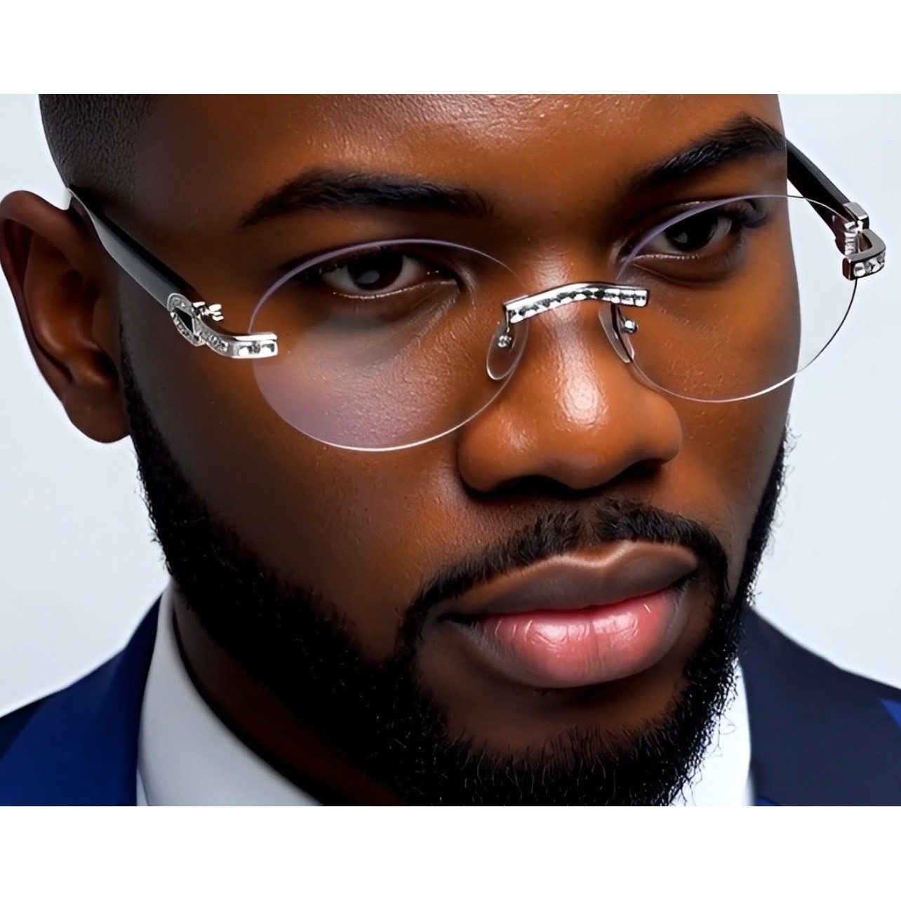 Rhinestone Rimless Round Sunglasses Fashion Clear Lens Glasses Hip Hop 80’s 90’s
