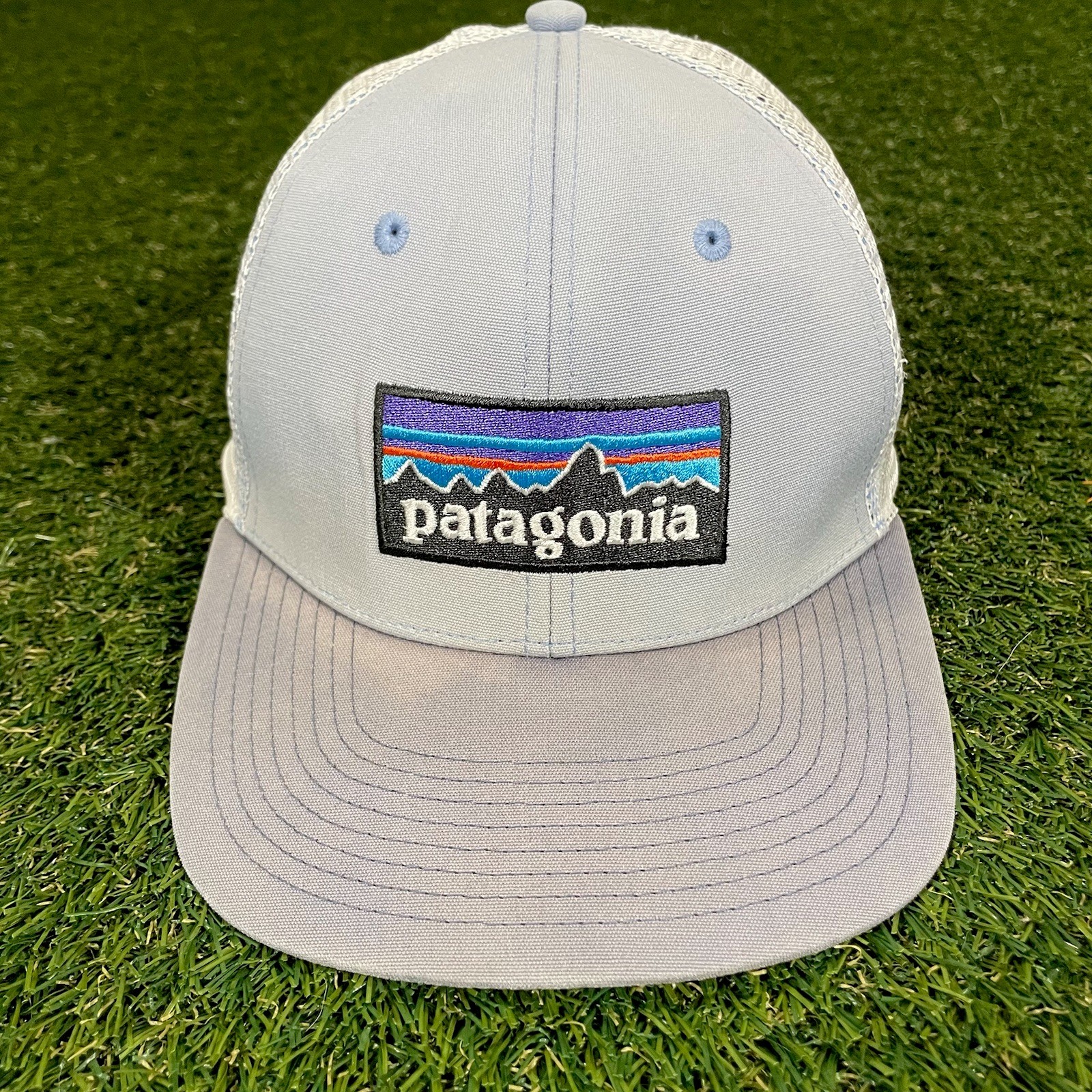 Patagonia P-6 Logo LoPro Trucker Hat Blue Snapback Mesh Cap Vintage Faded Y2K
