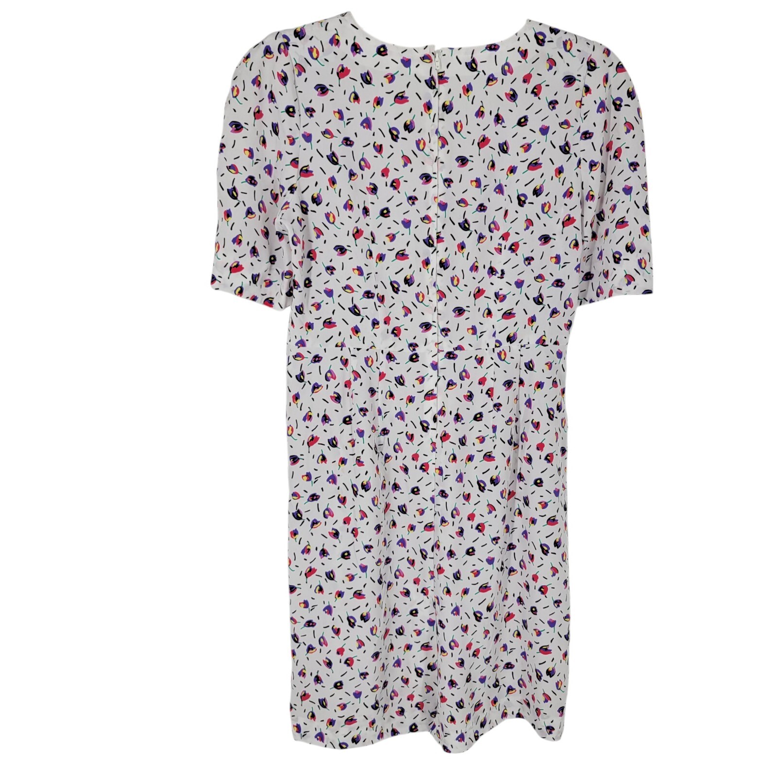 Vtg Floral Midi Dress M 80s 90s Pastel Tulip Print Cottagecore Soft Girl Kawaii