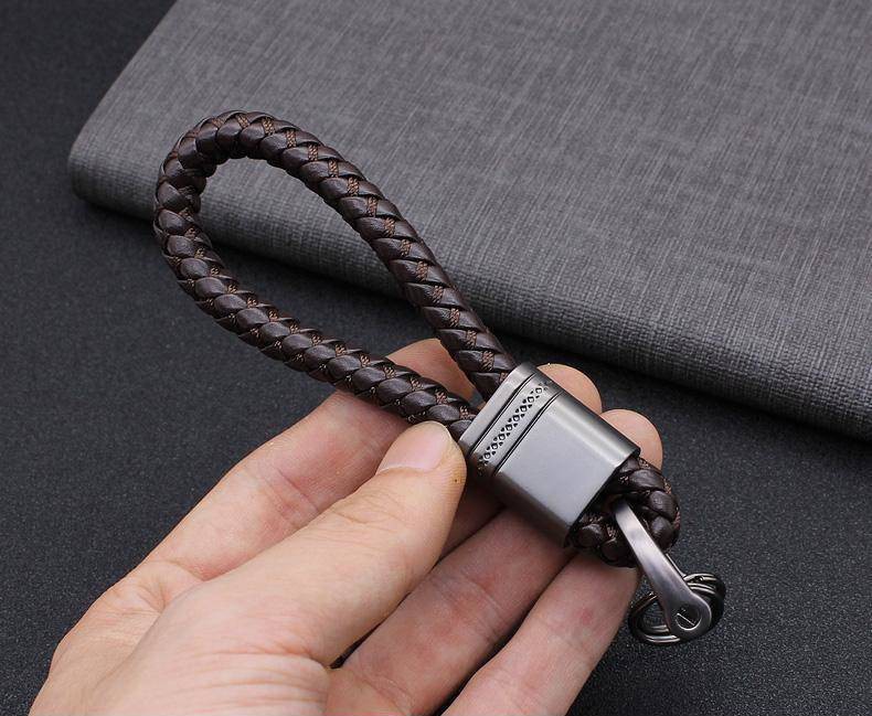 Hand Woven Leather Loop Horseshoe D Buckle Car Keychain Keyring Fob Holder Car