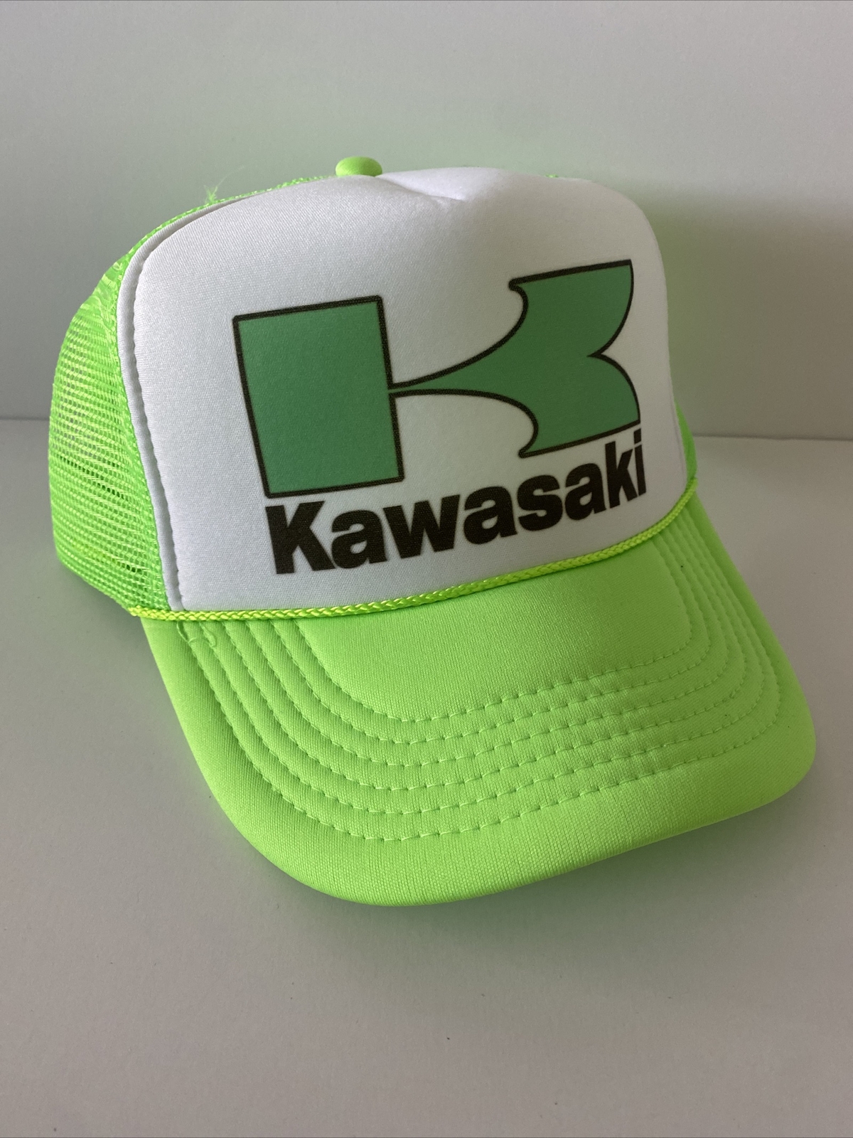 Vintage Kawasaki Motorcycle Trucker Hat Adjustable snapback Hat Neon Green