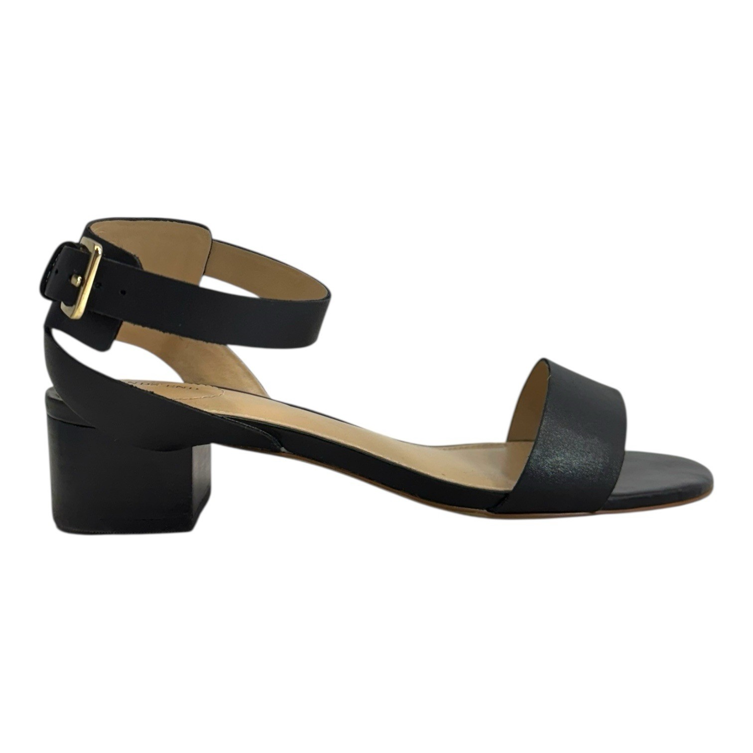 LANDS END Womens 7D 7 D Essential Leather Sandals Ankle Strap Minimalist BLACK