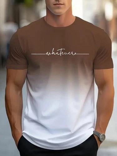 Men’s Vintage Gradient Print Casual Tee Shirt Breathable Polyester O-Neck