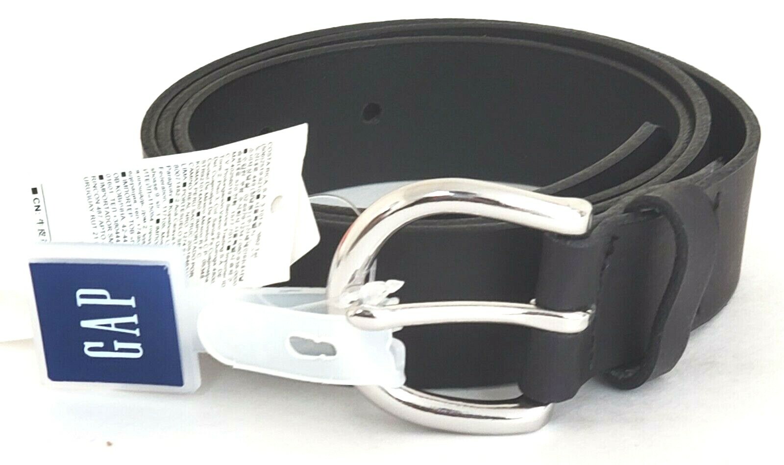 New GAP Women’s Classic Belt BLACK Silver Buckle Adjustable Cow Leather XS