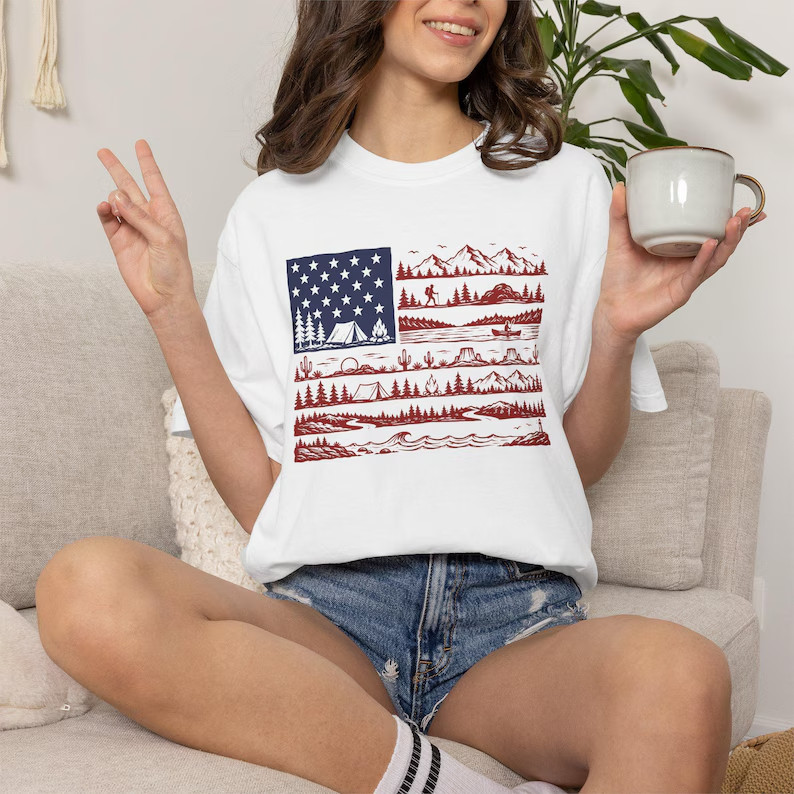 National Parks American Flag Shirt Patriotic 4th of July Independence Day Tee