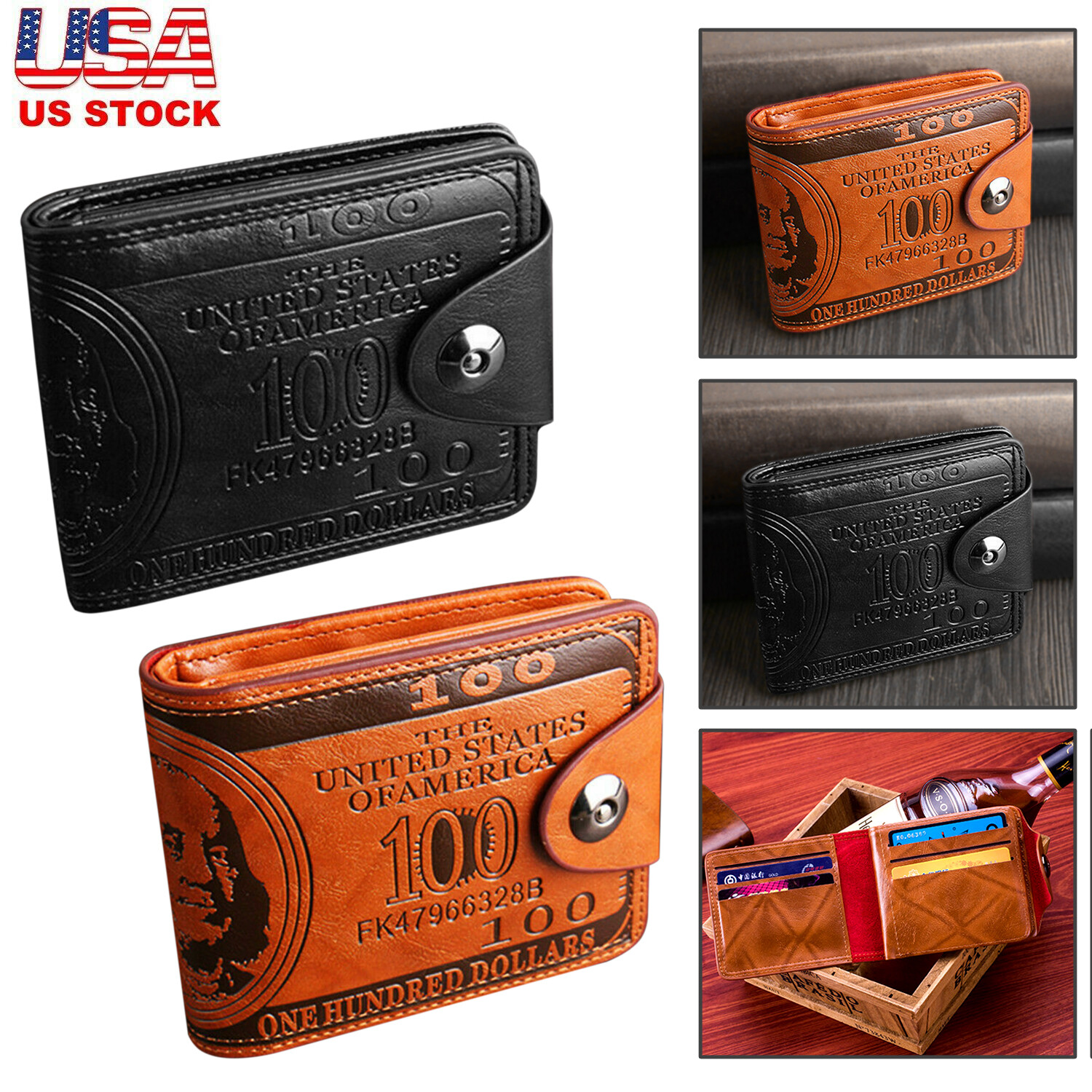 Men’s Novelty US 100 Dollar Wallet PU Leather Bill Money Billfold Card Holder