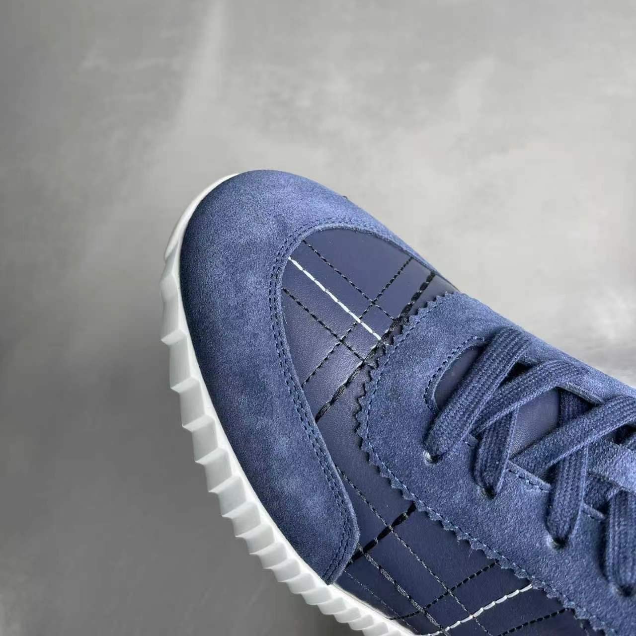 Hermes Bouncing Sneakers Navy Blue Leather Suede Men’s Low Top Trainers