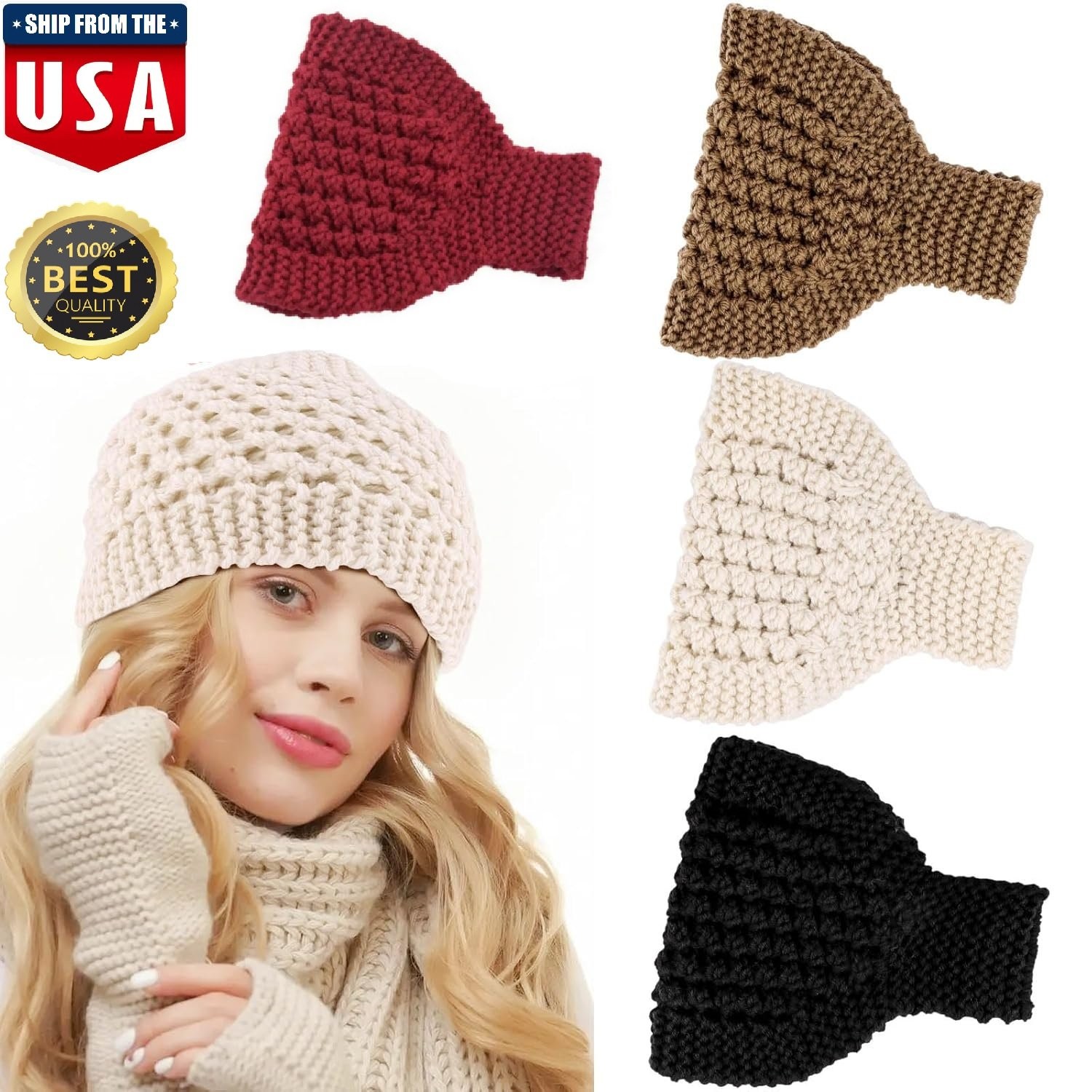 Handmade Crochet Headwrap Knit Headband Women Warmer Ear Wool Wide Turban Hairba