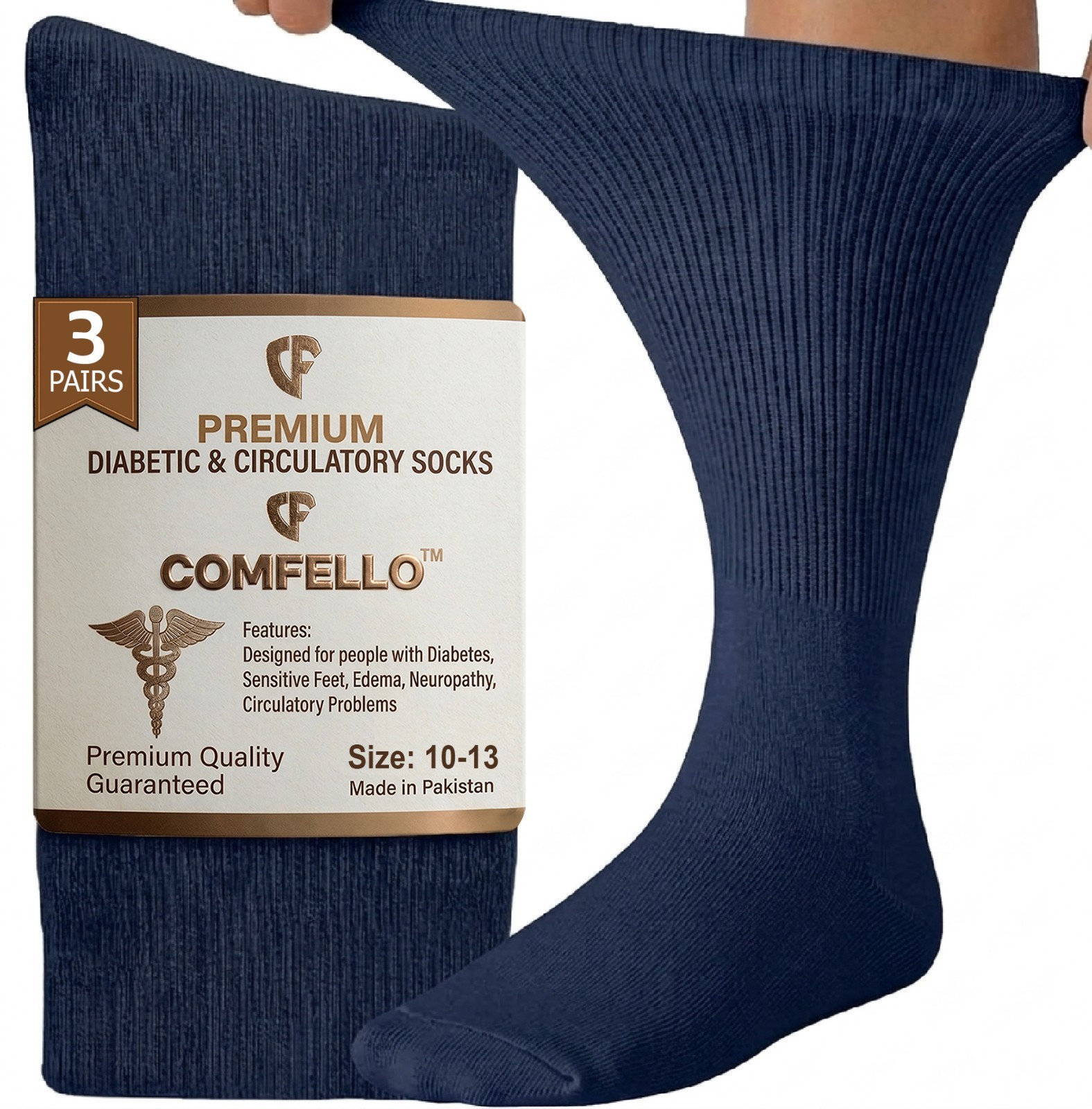 3-12 Pairs Mens Diabetic Crew Socks White Circulatory Non-Binding Cotton 10-13