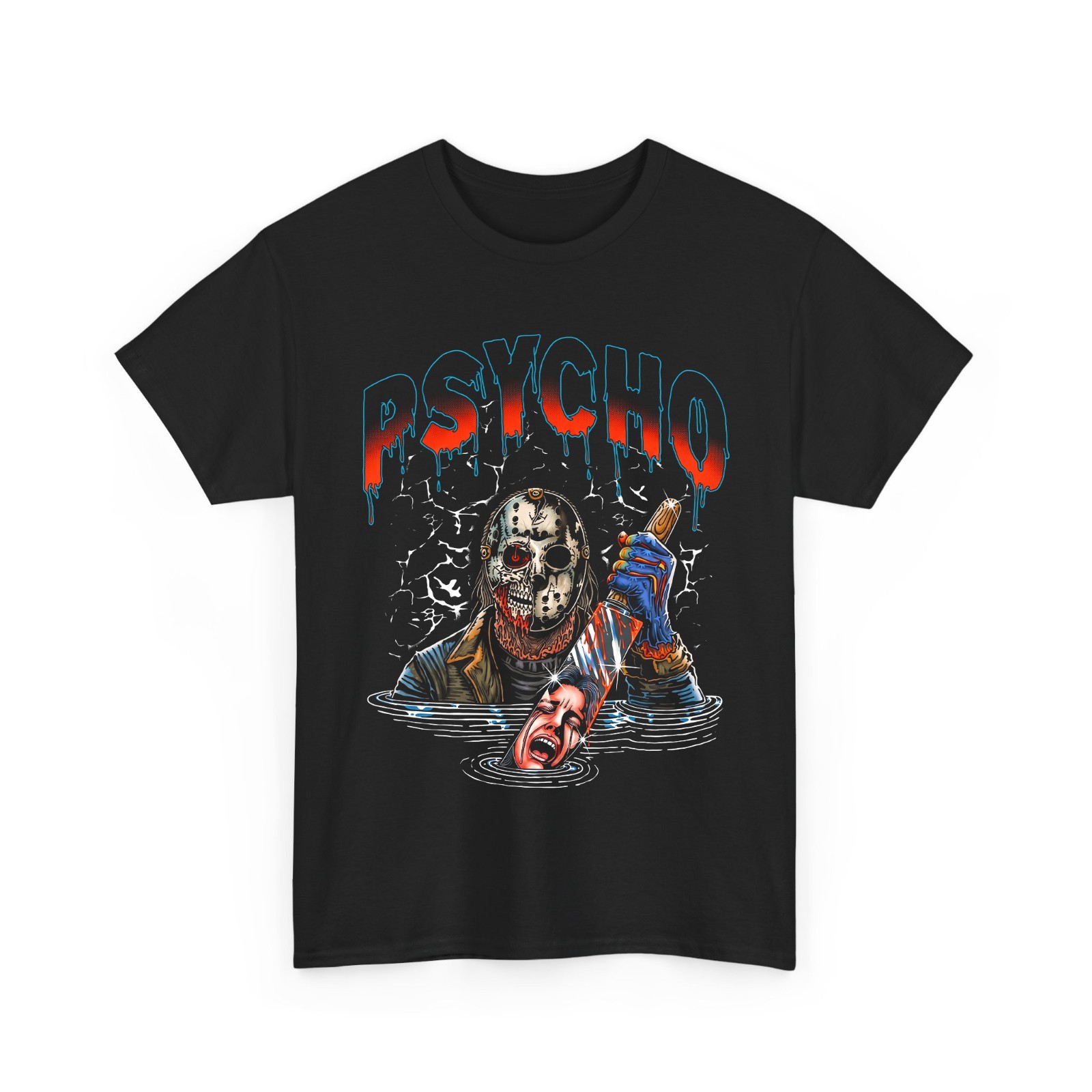 Horror Slasher Mask Bloody Machete Lake Graphic T-Shirt