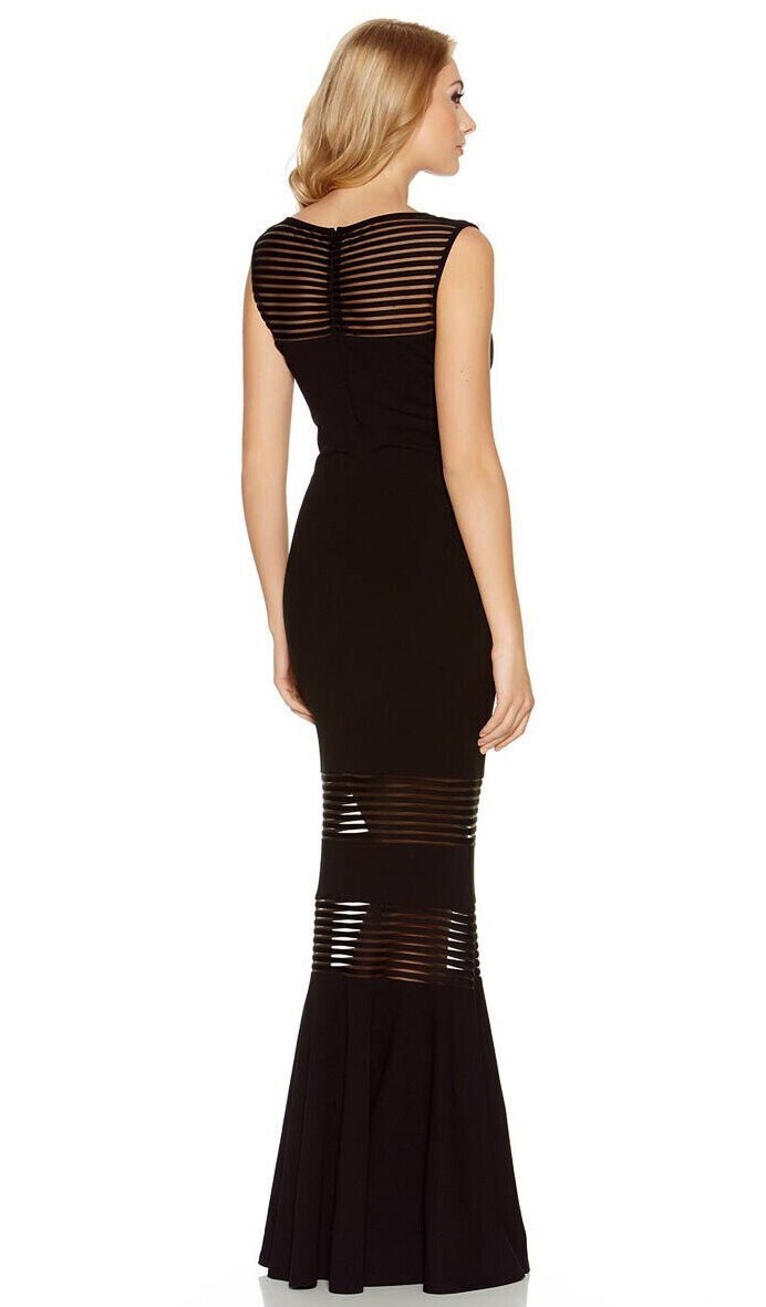 QUIZ Insert Fishtail Maxi Cocktail Party Wedding Dress Gown Blue & Black Mesh