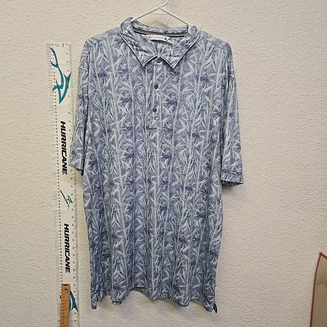 7D 7 Diamonds Polo Shirt Men’s Size XXL Hawaiian Print Golf Blue and Gray Casual