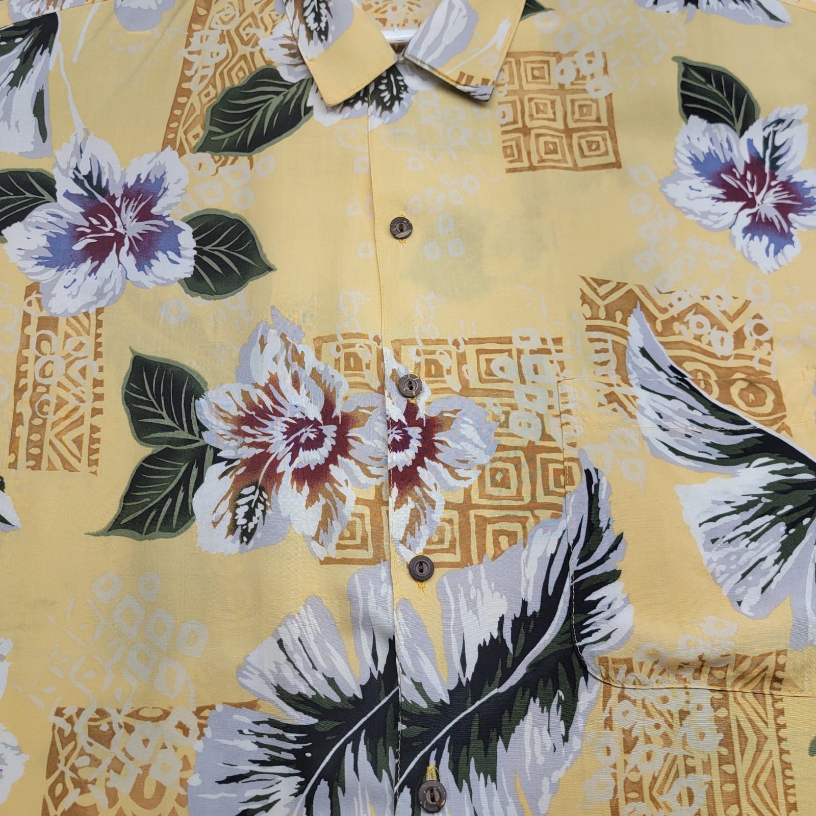 Iolani Hawaiian Vintage Adult 3XL Yellow Rayon Floral Button Up