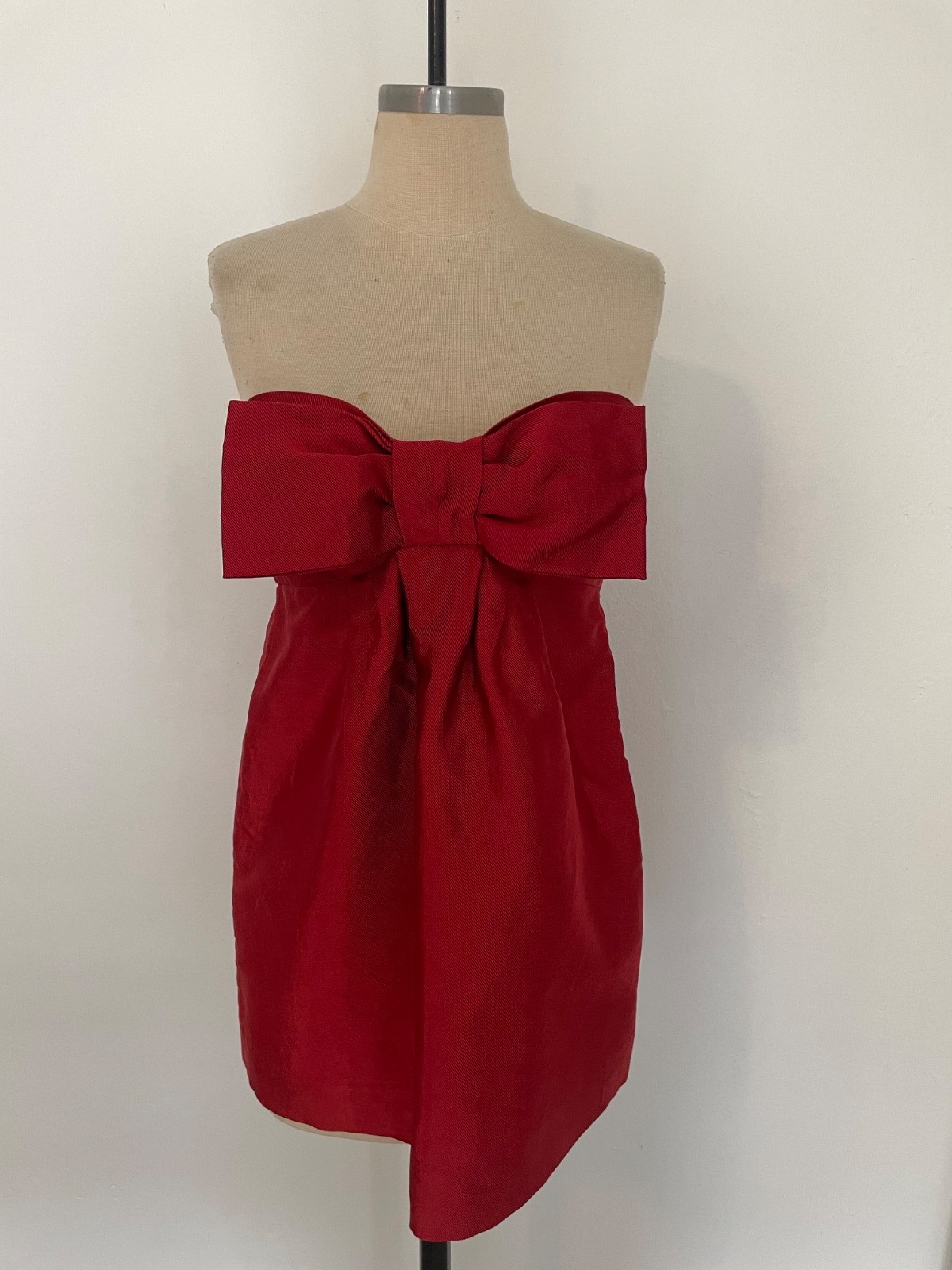 Vintage Moschino Red Bow Strapless Mini Dress, Y2K 90s, Maximalism, Size 10