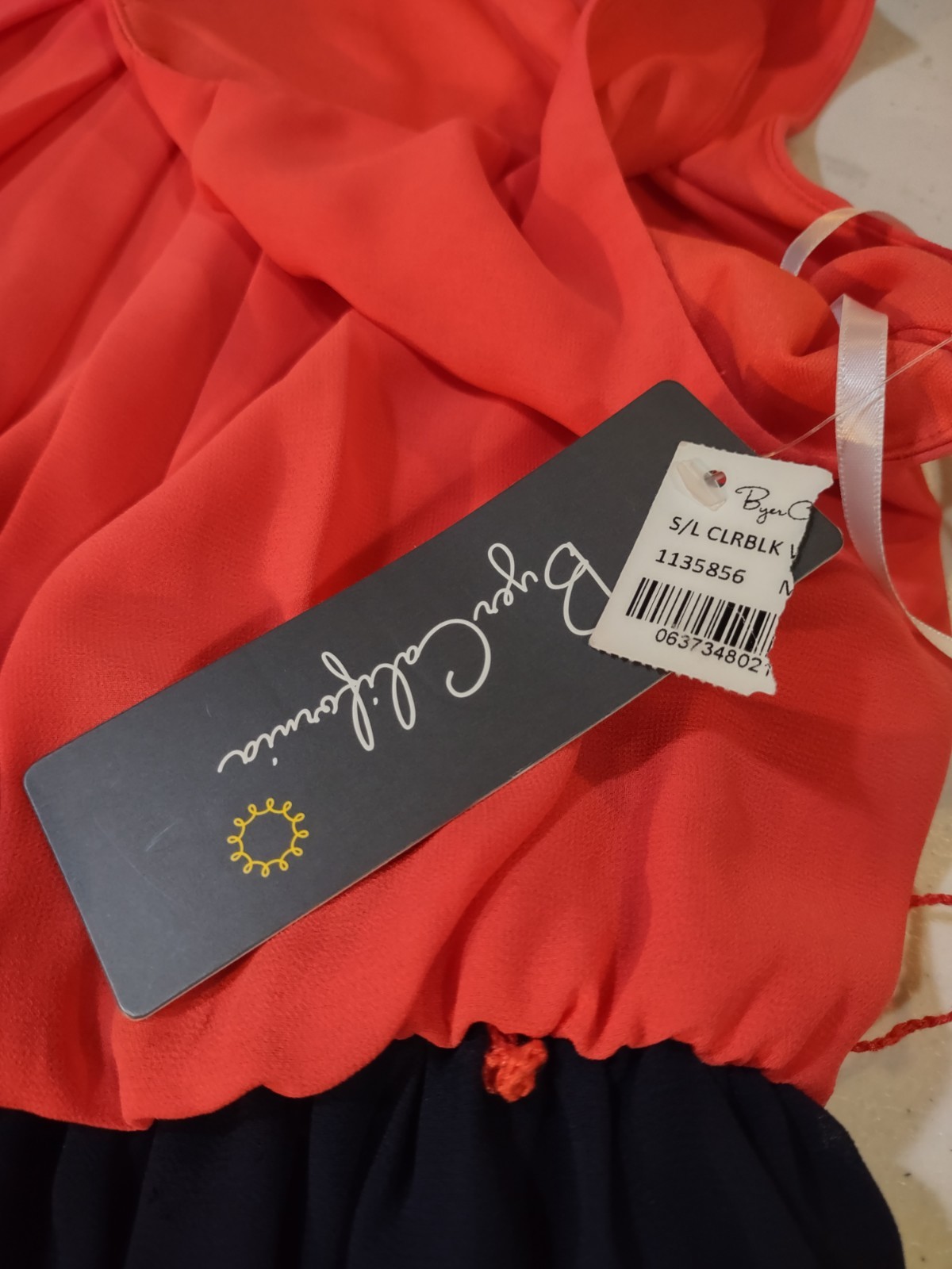 NWT women’s BUYER CALIFORNIA coral & navy blue SUMMER mini DRESS – size MED