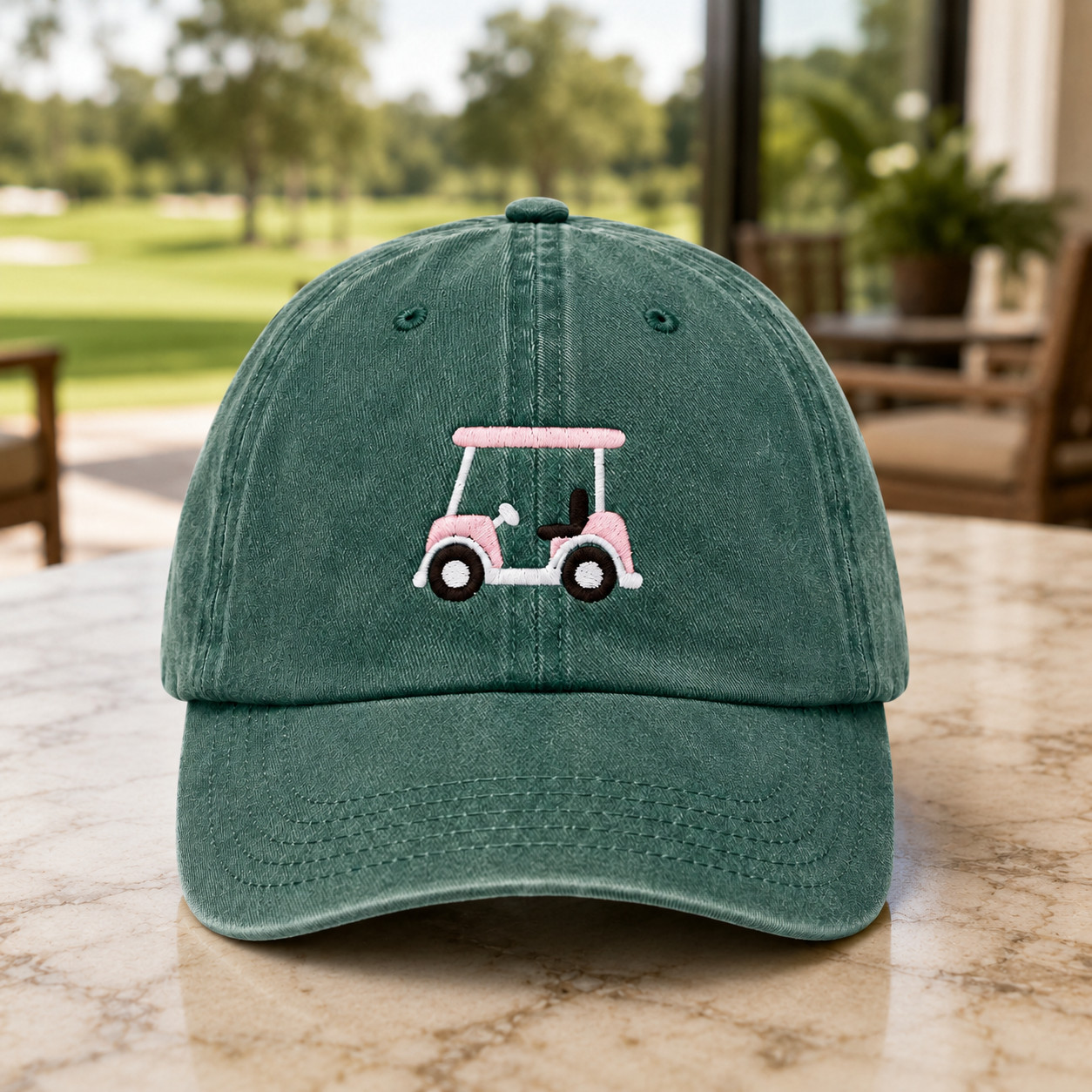 Embroidered Golf Cart Baseball Hat, Country Club Sporty Dad Cap