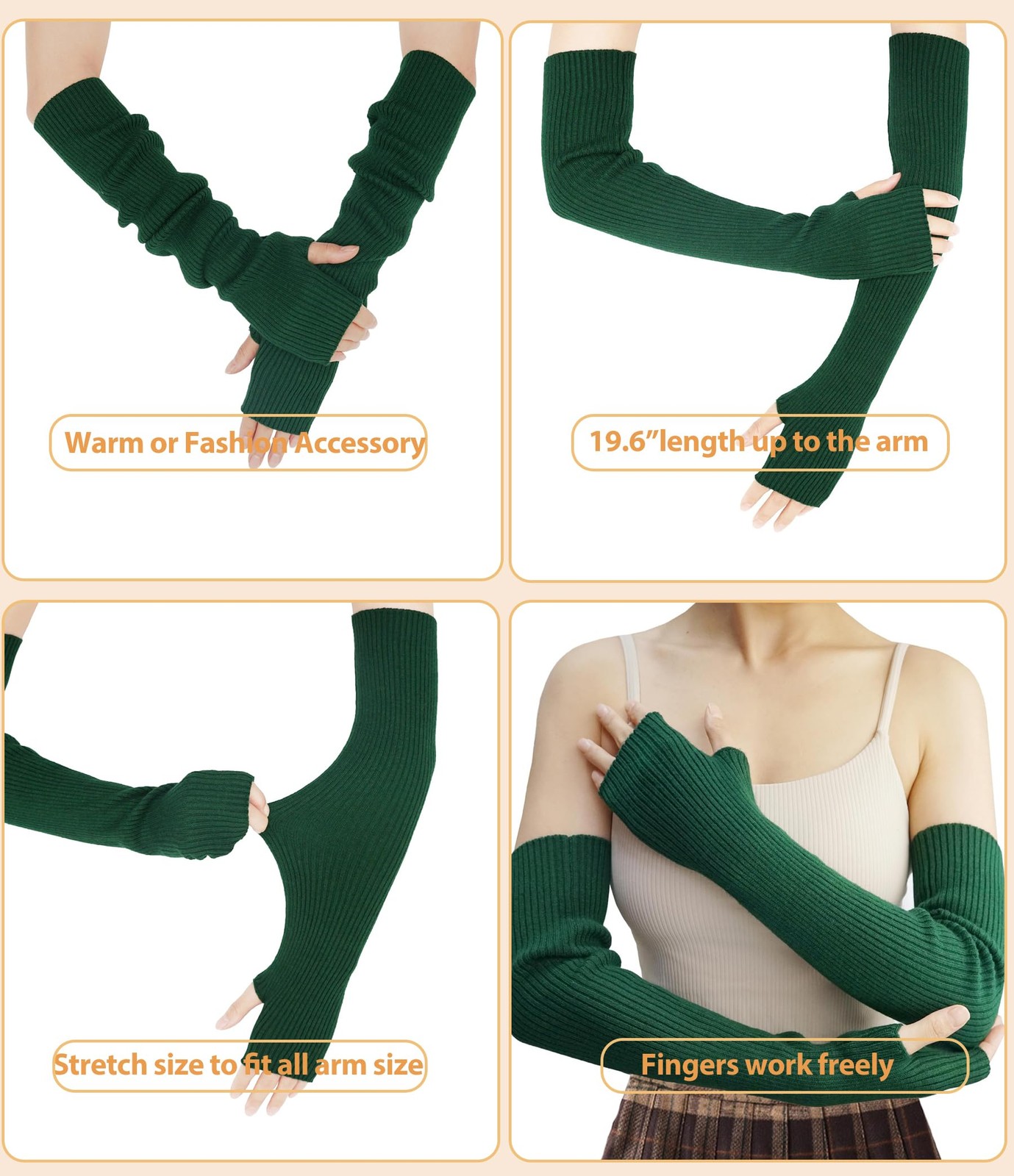 Guantes largos sin dedos de invierno mangas de brazo tejidas para mujer