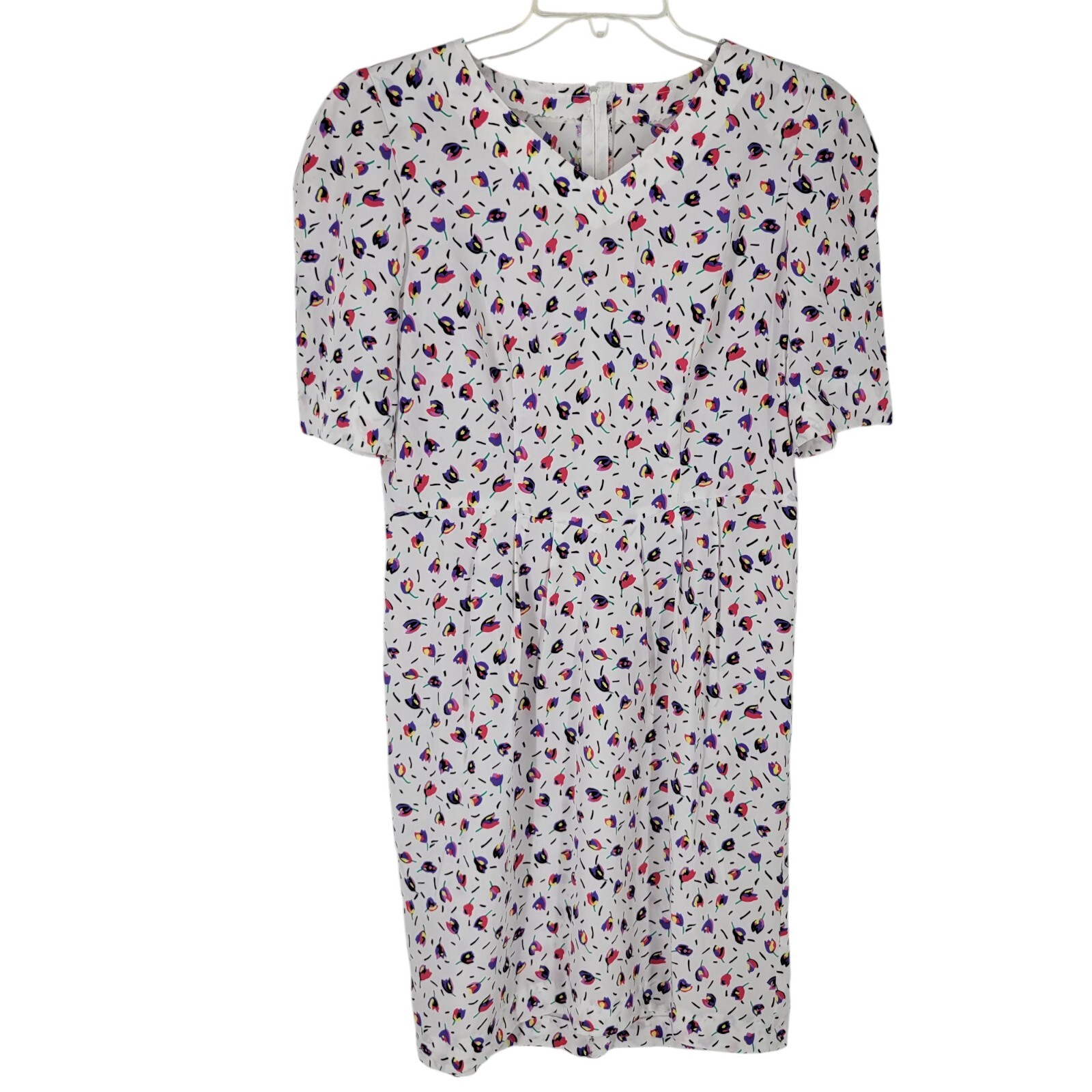 Vtg Floral Midi Dress M 80s 90s Pastel Tulip Print Cottagecore Soft Girl Kawaii