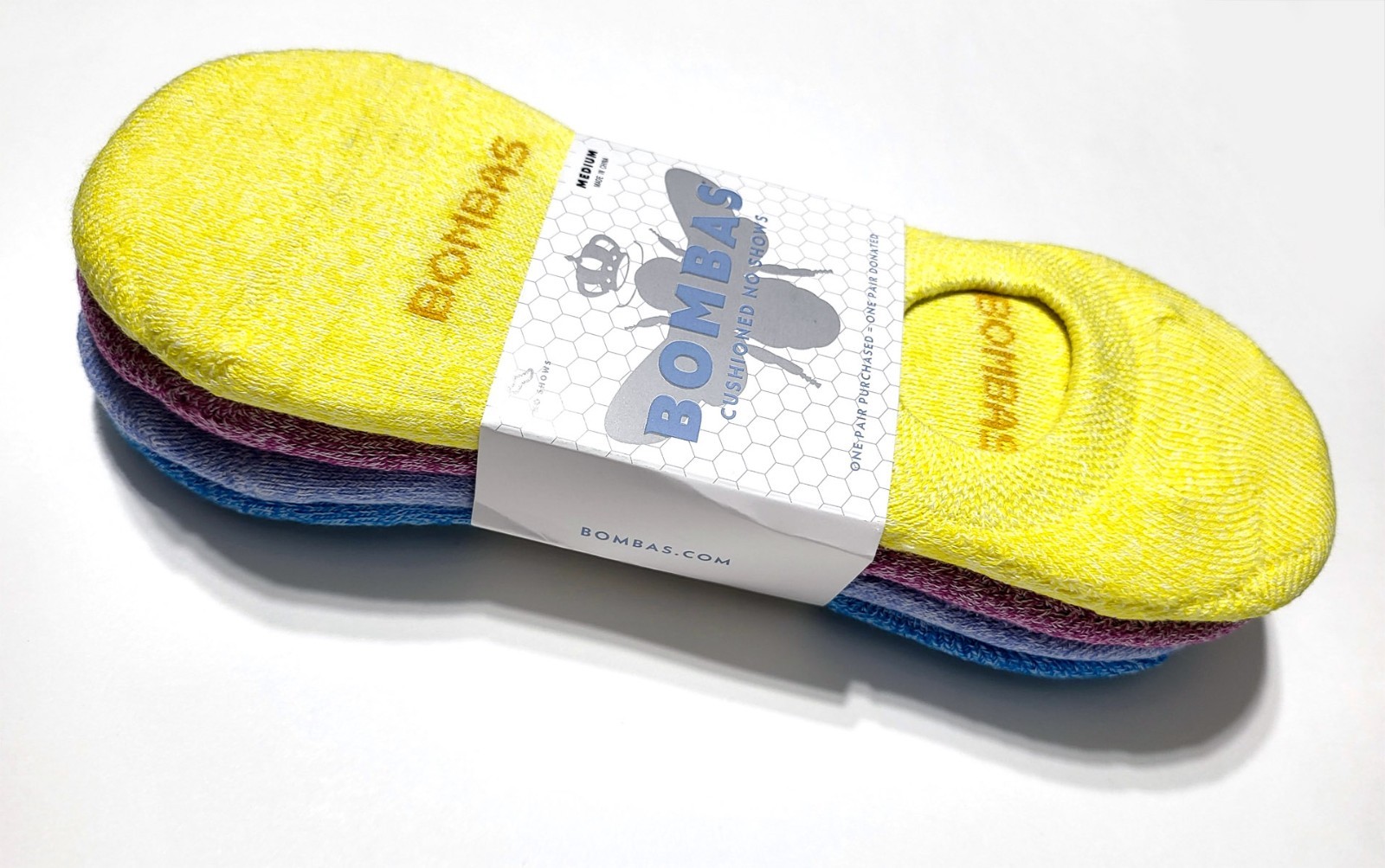 4-Pack (4 pairs) Bombas Mixed BRIGHTS Cushioned No Show Socks ~ Women’s Medium