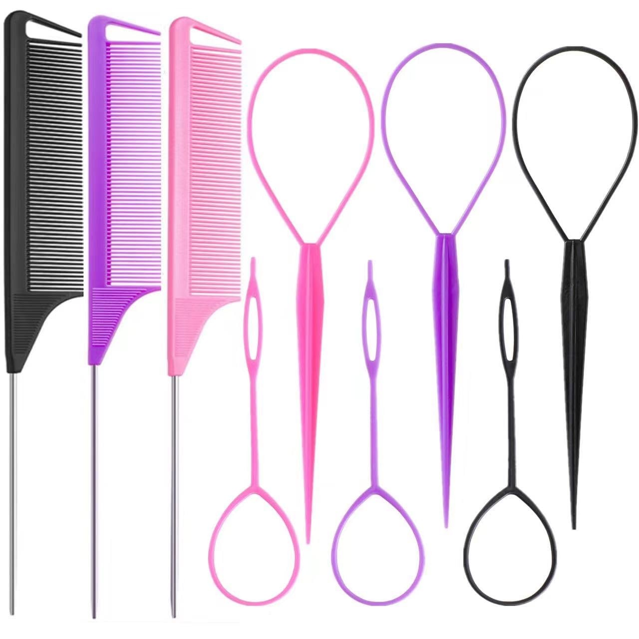 9pcs Topsy Hair Tail Tool and rat tail comb set,6pcs French Braiding Tool ring,3