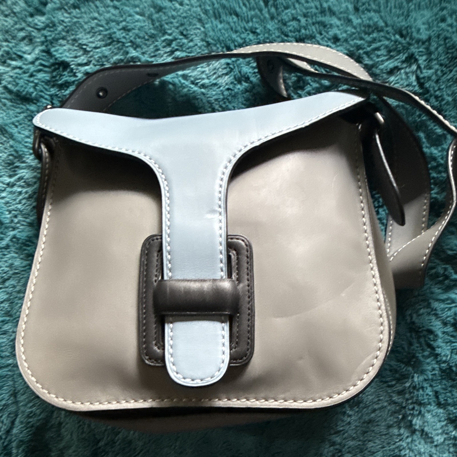 Coach Gray Light Blue Black Colorblock Shoulder Bag Buckle Flap Black Hardware