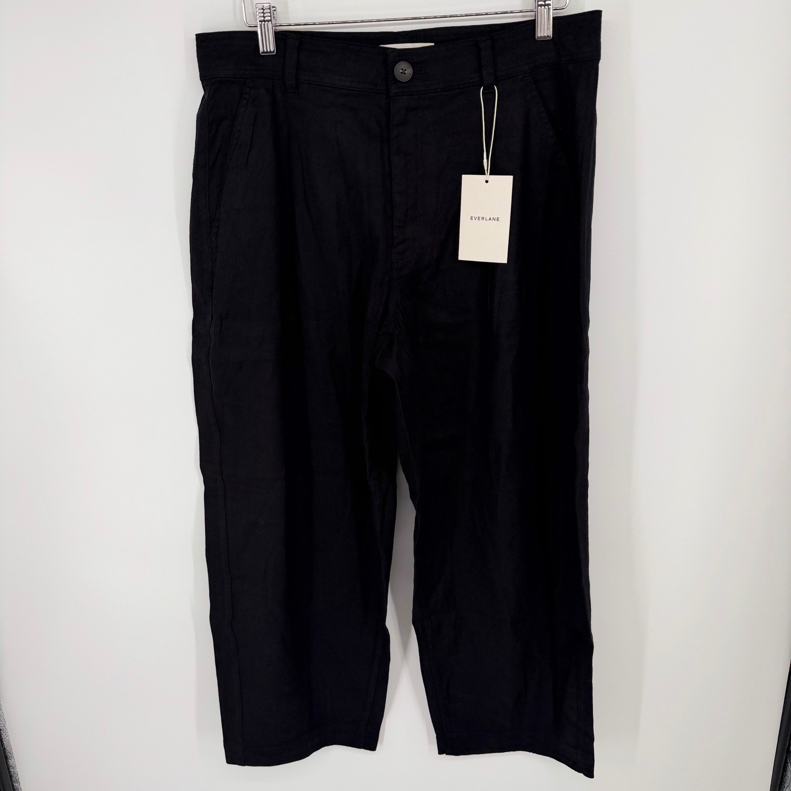 Everlane The Everywhere Pant Women’s 12 Black Stretch Linen HR Cropped Barrel