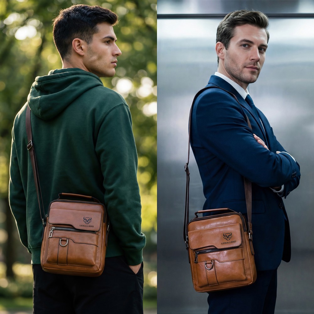 US Men’s Leather Handbag Sling Bags Shoulder Messenger Bag Business Outdoor Bag