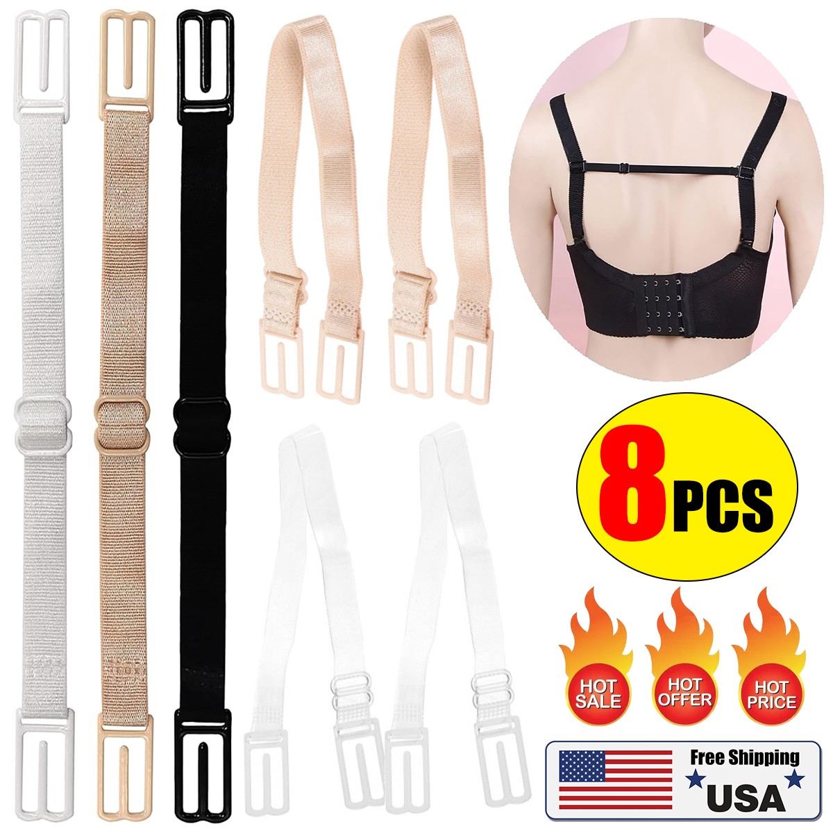 8x Women Bra Strap Clips Elastic Non-Slip Strap Holder Conceal Straps Adjustable
