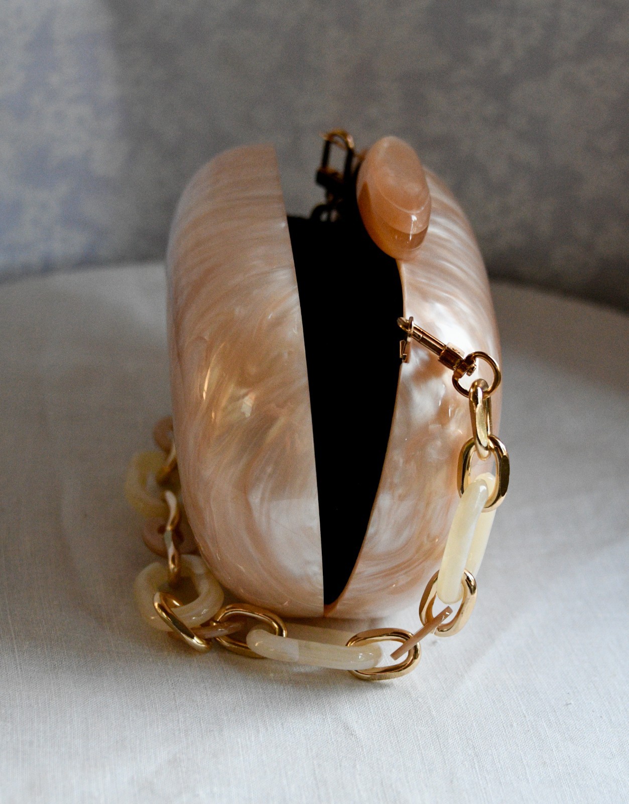 Acrylic Clutch Marble Evening Bag Peachy Beige Color