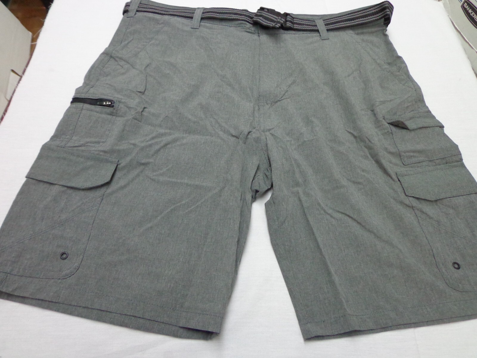 Iron Co Belted Stretch Performance Hybrid Cargo Shorts Heather Gray Size 40